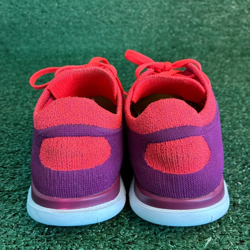 Nike Free Flyknit 4.0 Lightweight Breathable Running Shoes Red Purple Womens 10